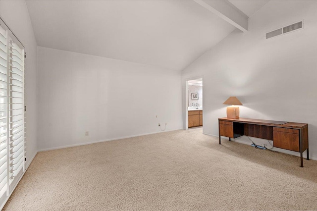 5532 N El Adobe Dr, Fresno, CA 93711 - unfurnished office with beamed ceiling, carpet, and high vaulted ceiling