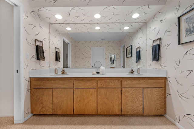 5532 N El Adobe Dr, Fresno, CA 93711 - full bathroom with double vanity and wallpapered walls