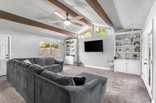 42 W Rall Ave, Clovis, CA 93612 - carpeted living area featuring a textured ceiling and ceiling fan