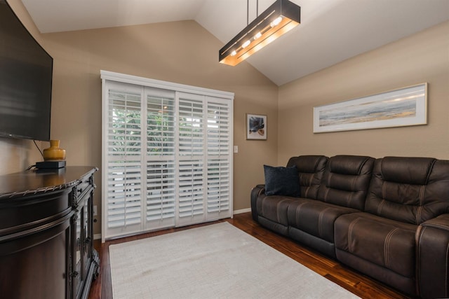 1199 E Cole Ave, Fresno, CA 93720 - living area featuring lofted ceiling and dark wood-style floors