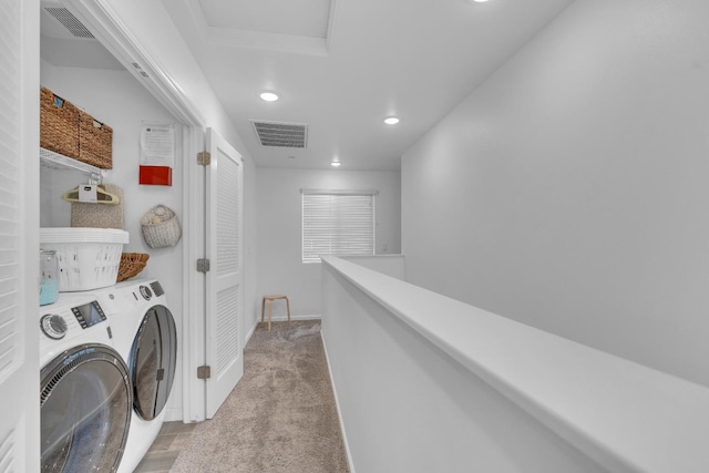 1961 Oak Ln, Clovis, CA 93611 - laundry area featuring separate washer and dryer, recessed lighting, and light colored carpet