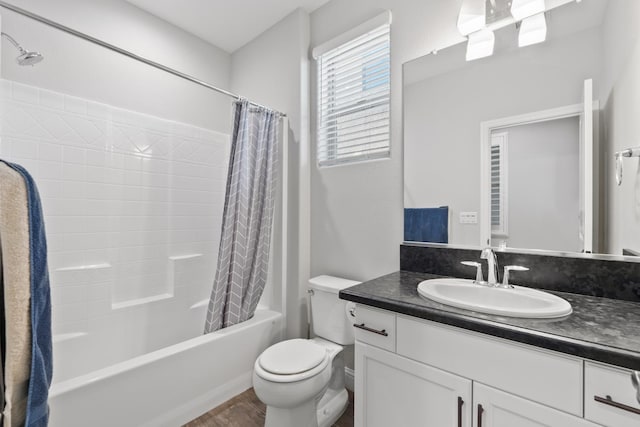 3430 Hermosa Ave, Clovis, CA 93619 - full bathroom featuring shower / bath combo with shower curtain, vanity, and wood finished floors