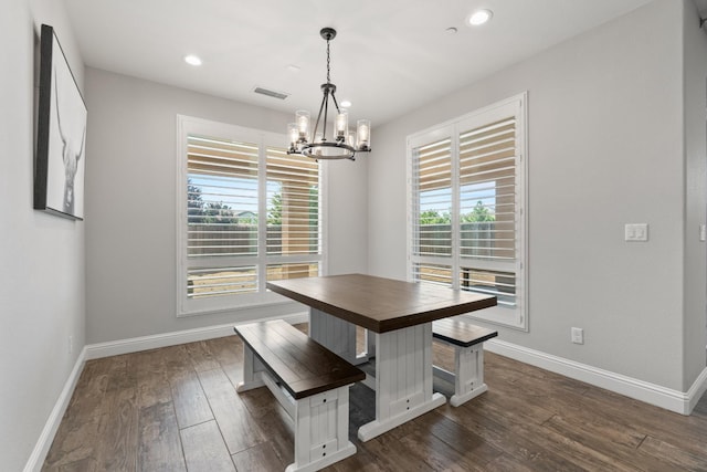 3430 Hermosa Ave, Clovis, CA 93619 - dining space featuring a chandelier, dark wood-style floors, and recessed lighting