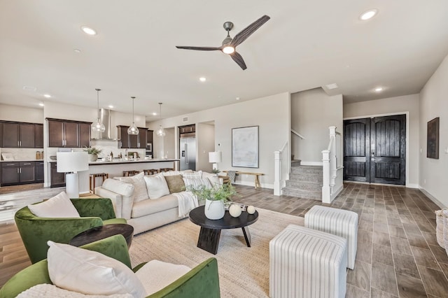 974 Talus Way S, Madera, CA 93636 - living area featuring recessed lighting, stairway, ceiling fan, and light wood finished floors