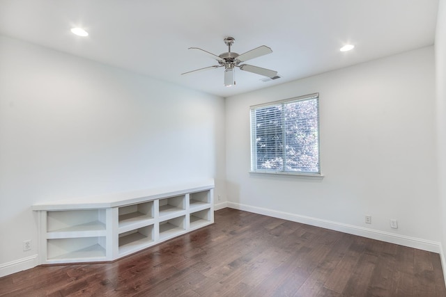 1090 Clara Ave, Fowler, CA 93625 - unfurnished room featuring a ceiling fan, dark wood-style flooring, and recessed lighting