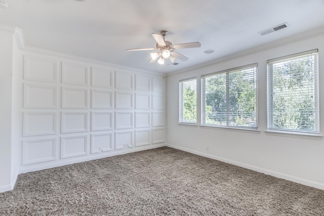 1090 Clara Ave, Fowler, CA 93625 - spare room with carpet, a ceiling fan, ornamental molding, and a smoke detector