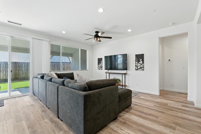 4146 Dennis Ave, Clovis, CA 93619 - living area with light wood-style floors, a ceiling fan, and recessed lighting