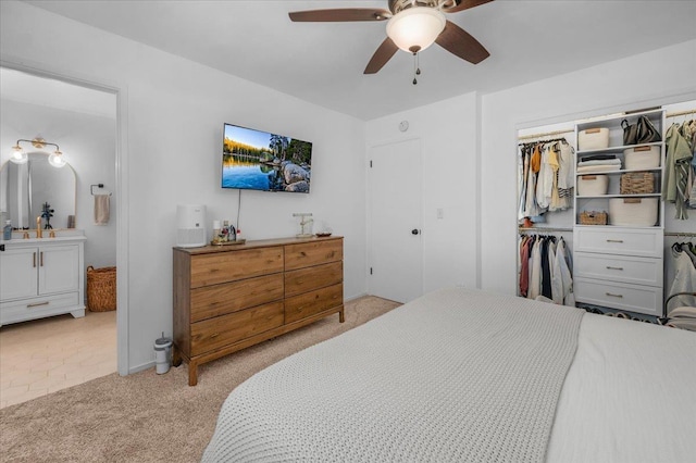 1448 Ashcroft Ave, Clovis, CA 93611 - bedroom featuring light carpet, a closet, and ceiling fan