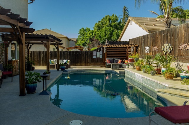 2457 Carson Ave, Clovis, CA 93611 - view of swimming pool with a pergola, outdoor lounge area, a fenced backyard, and a patio area