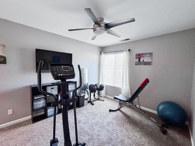 2457 Carson Ave, Clovis, CA 93611 - workout room with a ceiling fan and light colored carpet