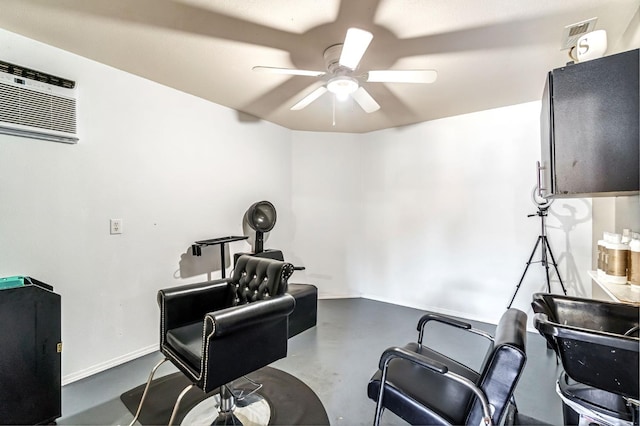 3787 Via Capitola, Madera, CA 93637 - misc room with ceiling fan, concrete floors, and a wall mounted air conditioner