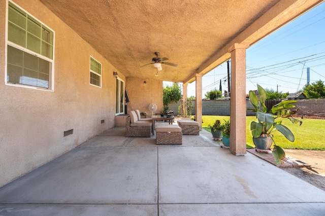 4115 E Montecito Ave, Fresno, CA 93702 - fenced backyard featuring a patio area and ceiling fan