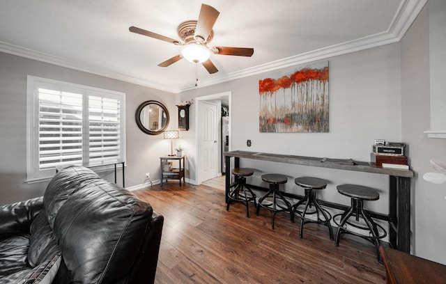 2816 Monocott, Madera, CA 93637 - living room with a ceiling fan, wood finished floors, and crown molding
