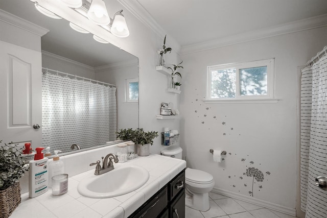 2816 Monocott, Madera, CA 93637 - full bath featuring vanity, crown molding, tile patterned flooring, and a shower with shower curtain
