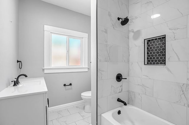 1303 N Calaveras St, Fresno, CA 93728 - full bath featuring marble finish floors, vanity, and shower / tub combination