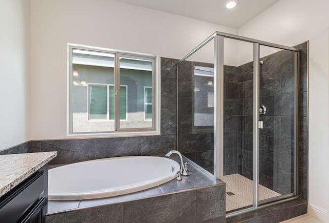 2166 Junipero Ave, Clovis, CA 93619 - full bath featuring a garden tub, a stall shower, and vanity