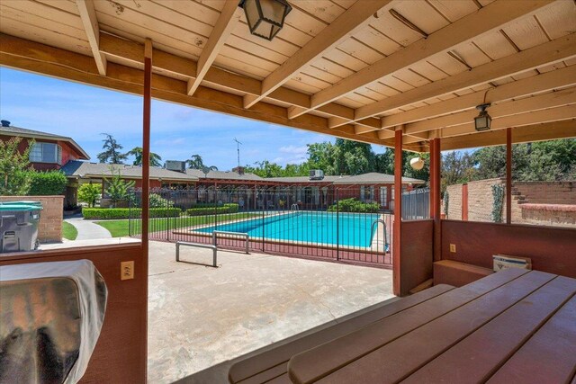 5481 E Geary St, Fresno, CA 93727 - view of swimming pool featuring a fenced backyard and a patio area