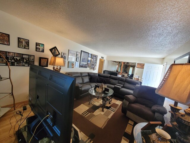 living room featuring a textured ceiling