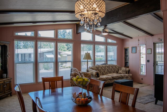 371 Bethel Ave Unit 62, Sanger, CA 93657 - dining room featuring light colored carpet, plenty of natural light, a chandelier, and ceiling fan