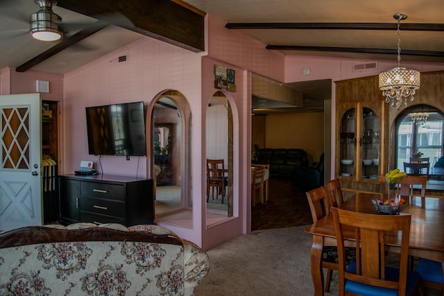 371 Bethel Ave Unit 62, Sanger, CA 93657 - carpeted dining space featuring a chandelier and arched walkways