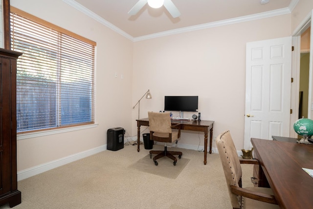 1622 E Shadow Crk, Fresno, CA 93730 - office with carpet, ornamental molding, and ceiling fan