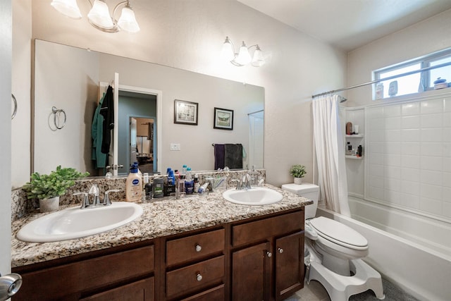 6712 W Lucas Dr, Fresno, CA 93722 - bathroom featuring double vanity and shower / bath combination with curtain