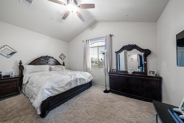 6712 W Lucas Dr, Fresno, CA 93722 - bedroom with carpet floors, vaulted ceiling, and ceiling fan