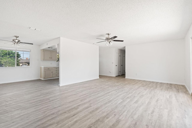 1428 N Knoll Ave, Fresno, CA 93722 - unfurnished living room with light wood-type flooring, a ceiling fan, and a textured ceiling