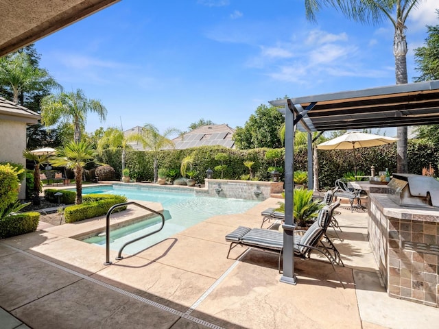 1568 E Sterling Hill Way, Fresno, CA 93730 - view of pool with a patio area, a pergola, a grill, and a jacuzzi
