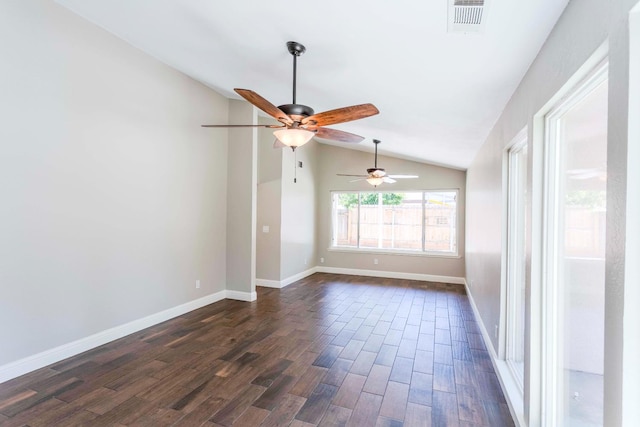 2540 Burgan Ave, Clovis, CA 93611 - unfurnished room featuring ceiling fan, lofted ceiling, and dark wood finished floors