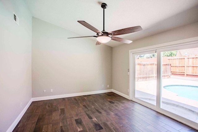 2540 Burgan Ave, Clovis, CA 93611 - empty room with ceiling fan and dark wood finished floors