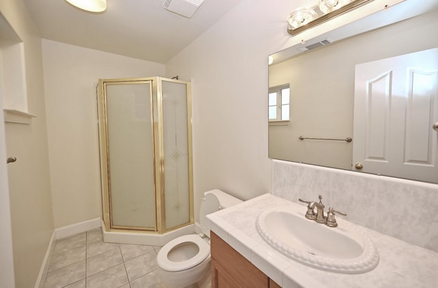 8037 E Morab Ave, Clovis, CA 93619 - bathroom with vanity, a stall shower, tile patterned floors, and backsplash
