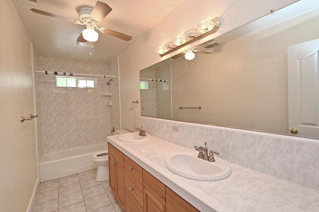 8037 E Morab Ave, Clovis, CA 93619 - full bathroom with ceiling fan,  shower combination, double vanity, and tile patterned flooring