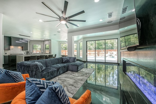 1292 E Valley Forge Dr, Fresno, CA 93720 - living area featuring recessed lighting and ceiling fan