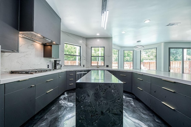 1292 E Valley Forge Dr, Fresno, CA 93720 - kitchen with gray cabinets, appliances with stainless steel finishes, healthy amount of natural light, backsplash, and recessed lighting