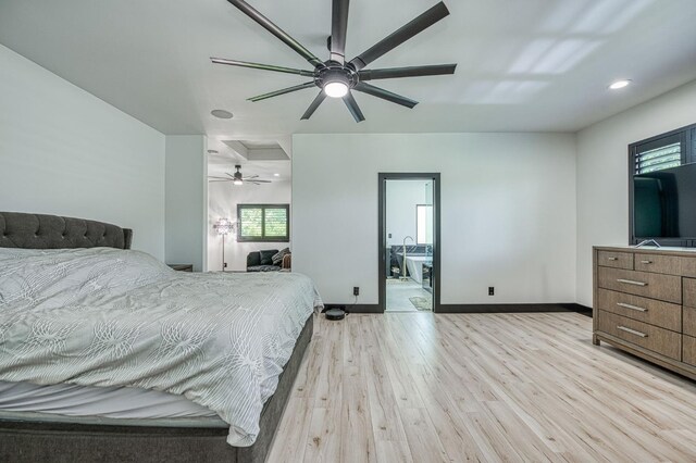 1292 E Valley Forge Dr, Fresno, CA 93720 - bedroom with light wood finished floors, a ceiling fan, and recessed lighting