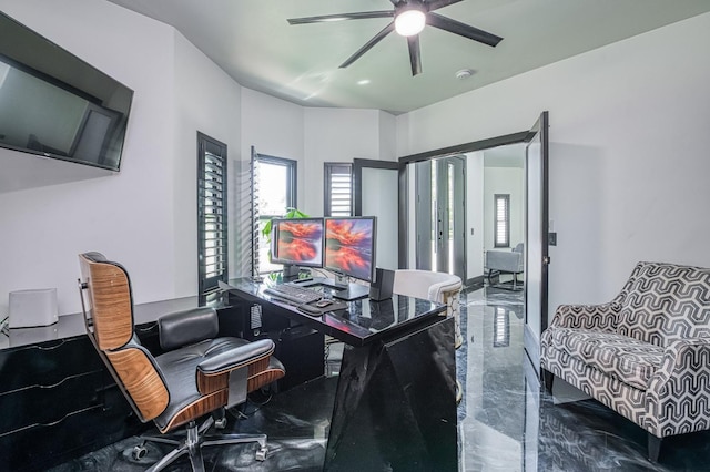 1292 E Valley Forge Dr, Fresno, CA 93720 - office featuring a ceiling fan and marble tiled floors