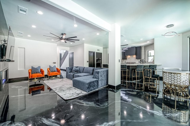 1292 E Valley Forge Dr, Fresno, CA 93720 - living area with recessed lighting and a ceiling fan