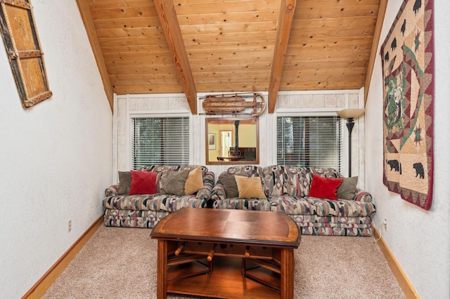 42215 Rock Ledge Rd, Shaver Lake, CA 96161 - carpeted living area with wooden ceiling and baseboards