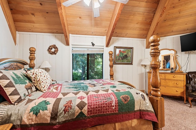 42215 Rock Ledge Rd, Shaver Lake, CA 96161 - bedroom featuring carpet flooring, wood ceiling, and wooden walls