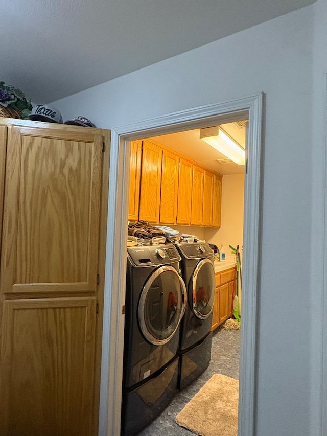 3325 Diane Way, Madera, CA 93637 - laundry area with cabinet space, separate washer and dryer, and dark carpet