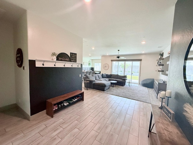 825 Spring St W, Madera, CA 93636 - living room with ceiling fan, wood finished floors, and recessed lighting