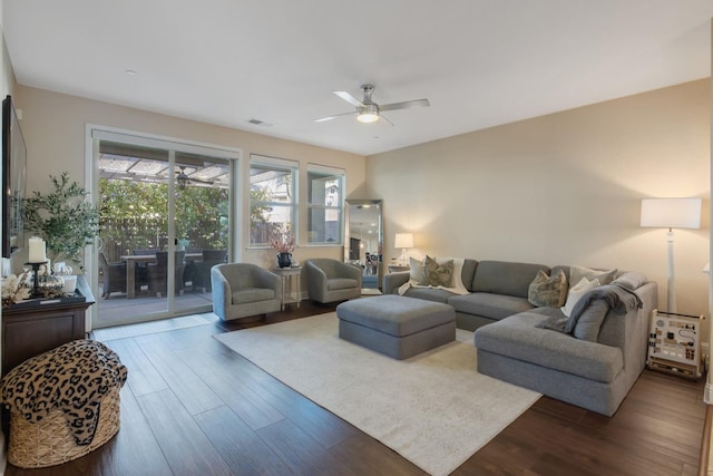 11337 N Cherry Sage Ave, Fresno, CA 93730 - living area with ceiling fan and wood finished floors