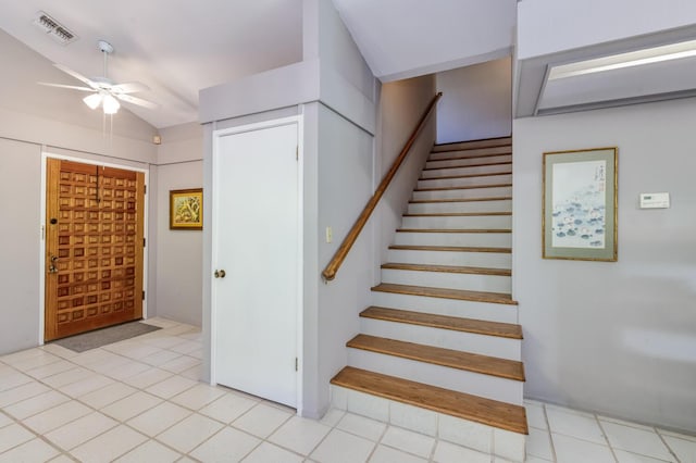5039 N Van Ness Blvd, Fresno, CA 93711 - stairway featuring a ceiling fan and tile patterned floors