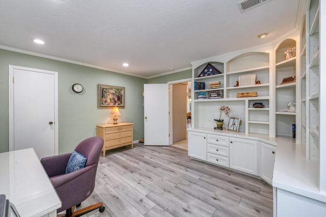 5039 N Van Ness Blvd, Fresno, CA 93711 - office area featuring ornamental molding, recessed lighting, and light wood finished floors