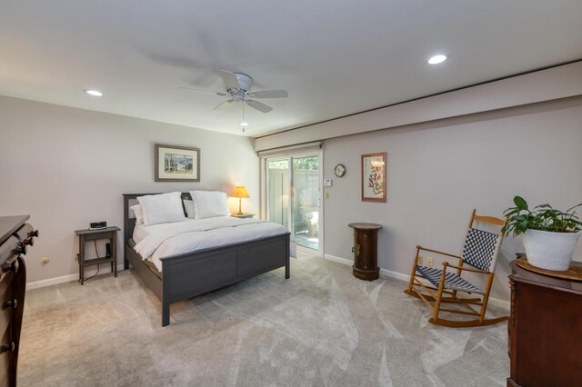 5039 N Van Ness Blvd, Fresno, CA 93711 - bedroom with light colored carpet, recessed lighting, and a ceiling fan