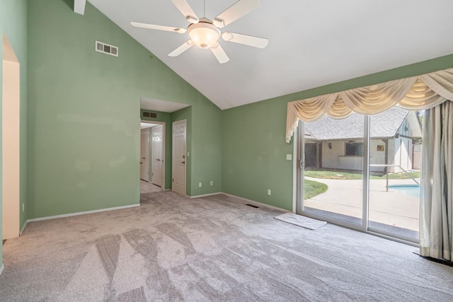 3547 W Locust Ave, Fresno, CA 93711 - carpeted empty room with ceiling fan and high vaulted ceiling