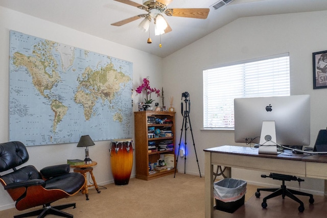 2518 Keats Ave, Fresno, CA 93611 - office space with lofted ceiling, ceiling fan, and light carpet