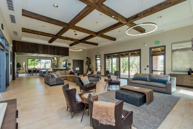 463 Mesa Dr S, Madera, CA 93636 - common area with coffered ceiling, beamed ceiling, and recessed lighting