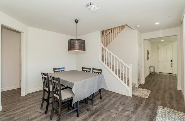 463 Mesa Dr S, Madera, CA 93636 - dining space featuring stairway, dark wood finished floors, and recessed lighting
